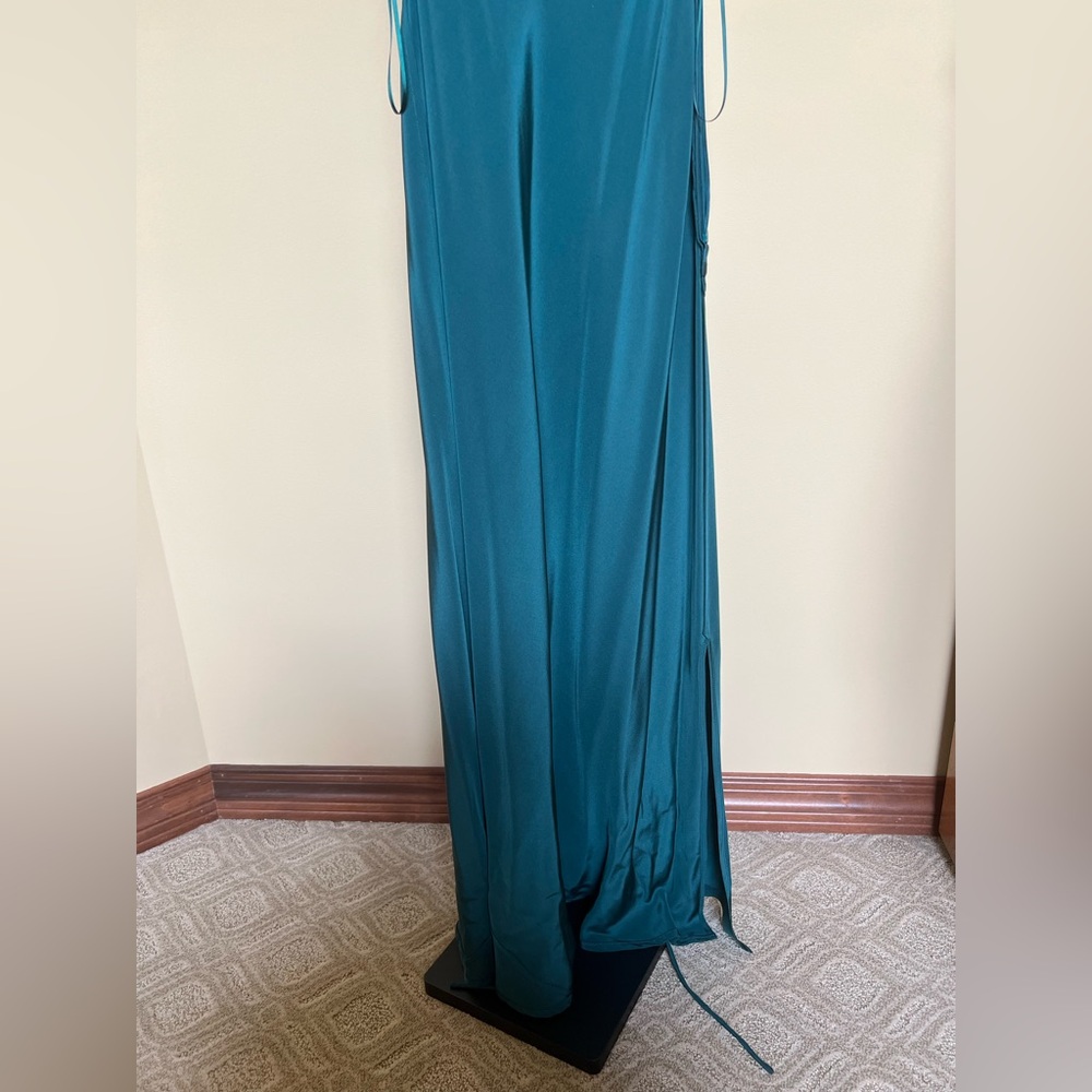 Leith Dress Maxi Long Gown 100% Silk Teal Size M - Picture 13 of 15